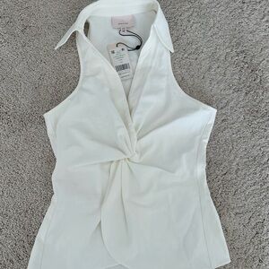 Cinq à Sept White Twist-Front Blouse cream XXS NWT